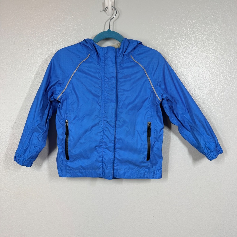 REI Rain Jacket Toddler 4T Blue Hooded Full Zip Outdoor Hiking Shell